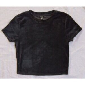 Forever 21 Black Velvet Velour Short Sleeve Shirt Goth Witchy Grunge Size M